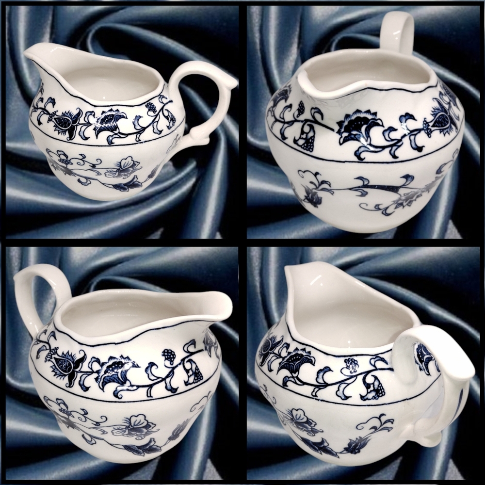 Ironstone Ming Tree ~ Blue and White Floral Teacup Set with Creamer. Japan - Picture 4 of 11